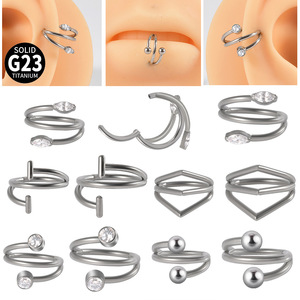 Piercing de cartílago de titanio ASTM F136 con anillo de nariz cerrado curvado, bola pavimentada con circonita y diseño de gota de agua de tres capas marquise - Product Image 1