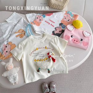 Childrens 100% Cotton Short Sleeve T Shirt Cartoon Print 3D Goose Summer Top For Kids 25 S/S - Product Image 1
