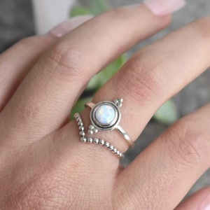 <b>Opal</b> <b>Ring</b> For Women <b>Silver</b> Tone Round <b>Opal</b> Stone Everyday Wear Jewelry Fine <b>Rings</b> - Product Image 2