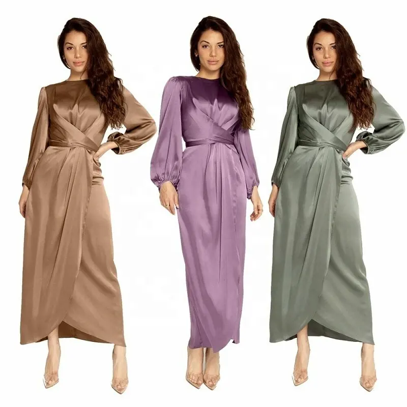 Thời Trang Mới 2020 Satin Abaya Dubai Thổ Nhĩ Kỳ Trang Phục Hồi Giáo Quần Áo Hồi Giáo Âu Mỹ