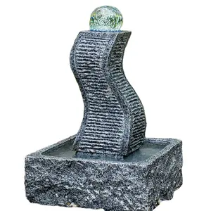 美学户外石材水泡喷泉装饰手工雕刻大型花园灰色花岗岩石材大理石喷泉