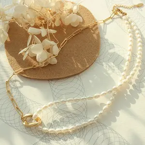 18k Gold Plated Stainless Steel Jewelery Fashion Mix Chain Pearl Necklace Jewelry Half Paperclip Chain Necklace Choker