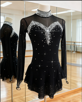 Robe de patinage artistique pour femmes et filles, col noir, manches longues, vêtements de compétition, gymnastique rythmique pour enfants