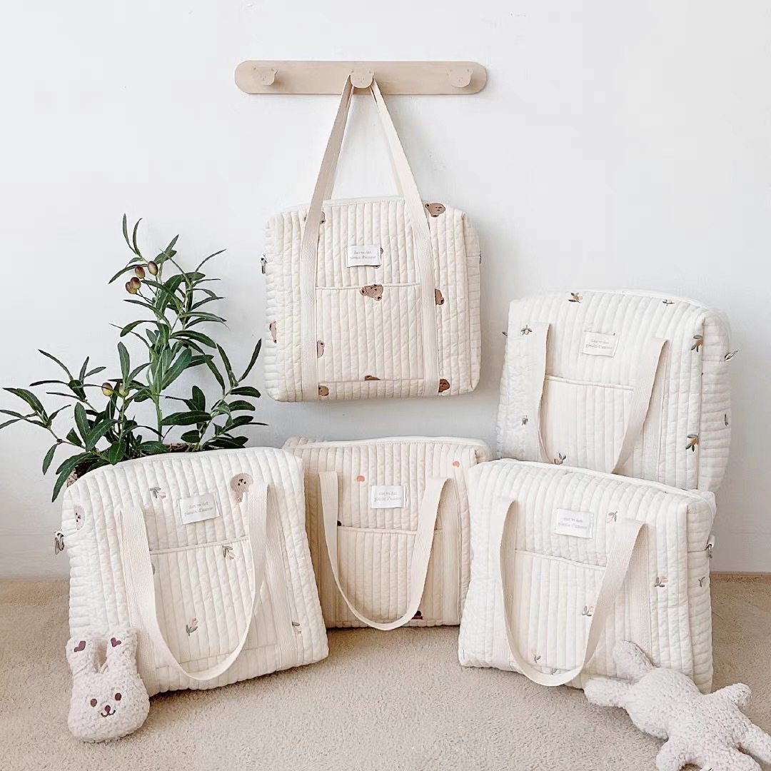 Keenso Multifunctional Baby Stroller Storage Bag Zipper Embroidery Reusable Handbag Nappy Bag (Bear Bag