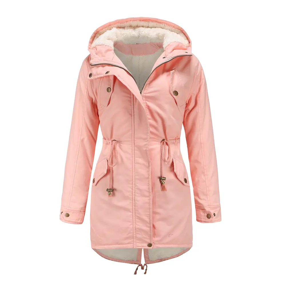 cotton padded hooded parkas plush lining warm casual winter coats for ladies women