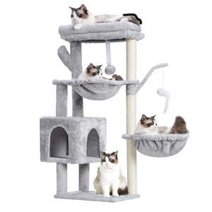 Luxury Wooden Minimalist <b>Cat</b> <b>Tree</b> with Plush <b>Cat</b> Climbing Frame-<b>Scratch</b>-Resistant Large <b>Cat</b> House & Tower All Seasons - Product Image 6