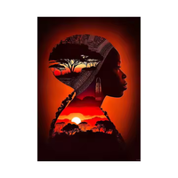 Peintures murales en verre diamantées encadrées 5D, motif arbre noir et coucher de soleil, style africain-américain, sur toile, prix de gros