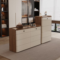 Commode à bijoux en bois de style italien antique à huit tiroirs avec serrure à empreintes digitales, multifonctionnelle, pour chambre principale, rangement de chevet