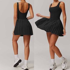 Gaun tenis lipit untuk wanita, gaun olahraga tenis bersaku dengan celana pendek bawaan, ROK latihan Gym anti-paparan - Product Image 3