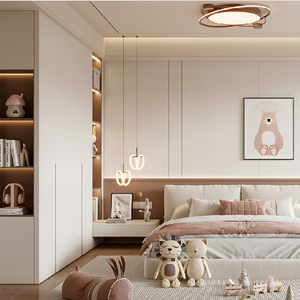 Armoire moderne au toucher doux, minimaliste, avec bureau intégré et coiffeuse, sans poignées, placard de chambre encastré en MDF, pour projets scolaires - Product Image 3