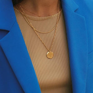 Collar con nombre personalizado chapado en oro de 18k, joyería de acero inoxidable, colgante de disco grabado de gemelos - Product Image 6