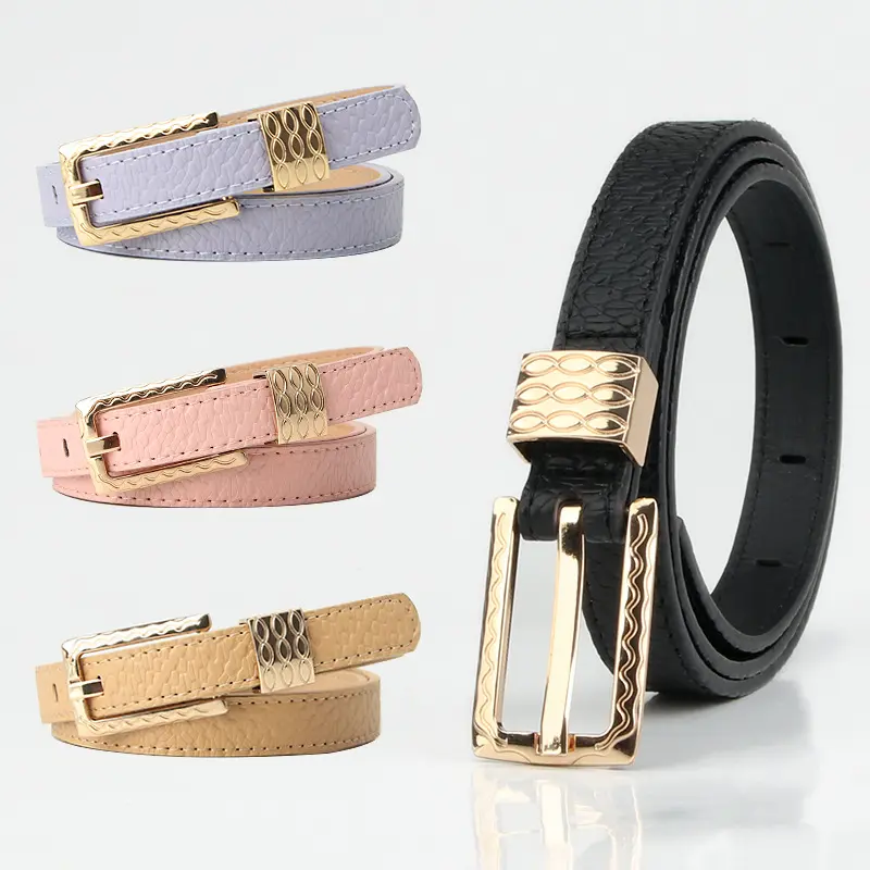 Multicolor PU Leather Women's Belt with Metal Buckle Fashion Design Floral Pattern Waistband Belts