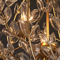 Lustre moderne de luxe en forme de feuille, cadre doré, branches en verre, boule ronde, lampe suspendue personnalisée pour table à manger, salon, hall d'hôtel