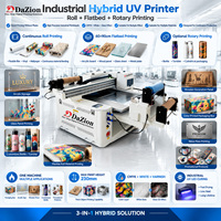 60*90 Printer UV Hybrid 3-in-1 untuk Pencetakan Flatbed, Roll & Silinder pada Akrilik, Kayu, Kaca, Kemasan, Produk Kustom