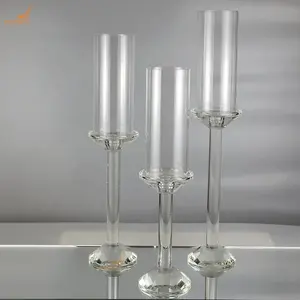 Wholesale wedding event decor 3 pieces set crystal pillar glass candlesticks table center pieces home decor candle holder