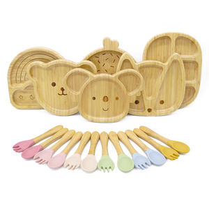 Produttore BPA Free bambino che mangia stoviglie <span class=keywords><strong>Set</strong></span> di cartone animato animale piastra di aspirazione di bambù per l'alimentazione del bambino <span class=keywords><strong>Set</strong></span> - Product Image 1