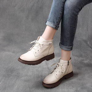 Botas de Invierno para Mujer, Estilo Británico, Retro, de Piel Vacuna, con Cordones, Tacón Plano, Botines - Product Image 3