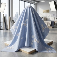 Tissu floral brodé or à rayures bleues, léger et respirant, avec perles et sequins, style industriel lourd