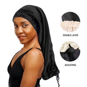 Bonnet en satin double couche ajustable personnalisé avec logo pour femmes aux cheveux longs, tresses et dreadlocks, idéal pour toutes les saisons - Vente en gros - Product Image 6