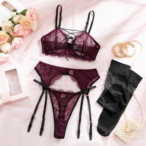 Ensemble de lingerie sexy pour femmes Viviblook Z0131ST02, dentelle transparente, bordure sexy, soutien-gorge à lacets, ensemble de lingerie sexy avec bas - Product Image 2