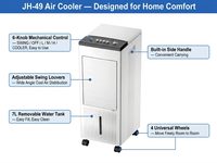 Refroidisseur d'air évaporatif portable 60W, commande mécanique, réservoir d'eau de 7L, 3 vitesses, 2 bouteilles de cristaux de glace, ventilateur de refroidissement pour la maison et la chambre