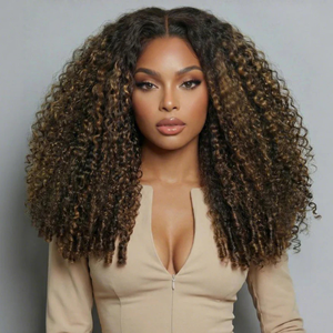Peluca de Cabello Humano <span class=keywords><strong>con</strong></span> Encaje Frontal 13x6, Color Marrón <span class=keywords><strong>con</strong></span> Reflejos, Rizado Birmano, Densidad 300%, Encaje HD Transparente, Sin Pegamento - Product Image 1