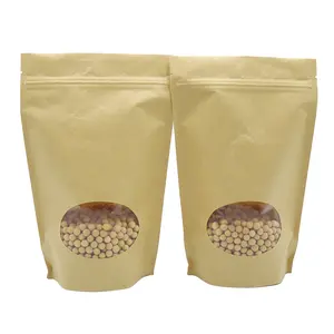 Best Selling Biodegradable Kraft Paper Zipper Stand Up Brown Paper Bag With Window For Food