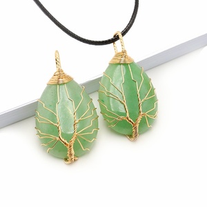 Pendentif en pierre naturelle cristal en forme <span class=keywords><strong>de</strong></span> goutte, arbre <span class=keywords><strong>de</strong></span> vie en quartz, enroulé sur fil, pour collier, bijoux en pierres précieuses - Product Image 5