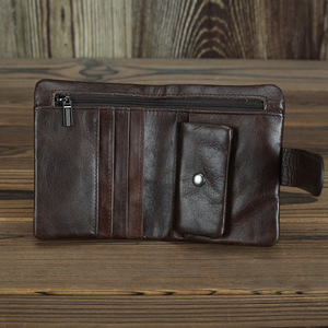 Logo personnalisé Vintage Top Grain peau de vache hommes sac à main rétro court en <span class=keywords><strong>cuir</strong></span> véritable dames multi-fentes doux <span class=keywords><strong>portefeuille</strong></span> pour femmes - Product Image 2