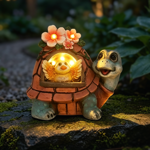 Statue de tortue en résine pour <span class=keywords><strong>jardin</strong></span> avec nichoir à oiseaux solaire et fleurs, décoration extérieure pour <span class=keywords><strong>jardin</strong></span> et cour - Product Image 3