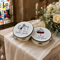 Tambourin en bois de 4 pouces avec impression sur soie personnalisée, double rangée de grelots métalliques, idéal pour les mariages et événements, vente en gros