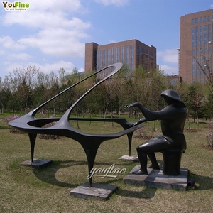 Arte musicale a grandezza naturale statua di uomo astratto pianoforte che suona scultura in bronzo - Product Image 6