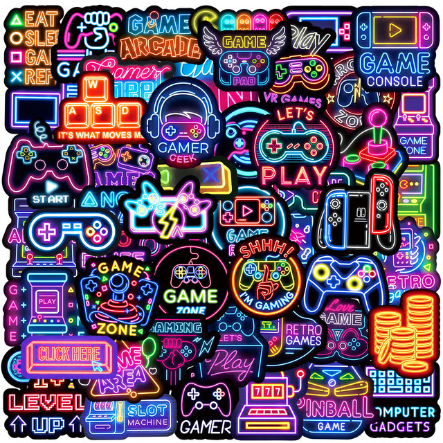Caimao 50 Neon Game Controller Graffiti Stickers Suitable for Suitcases Cars Laptops Water Bottles Waterproof Stickers
