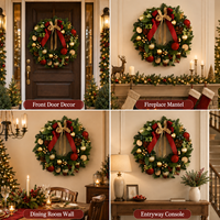 Karangan Bunga Ganda Rustic Buatan dengan Hiasan Pinecone, Lonceng Emas, dan Eucalyptus - Tahan Lama, Dapat Digunakan Kembali, Dekorasi Natal/Hari Raya dari Cedar/Fir Palsu