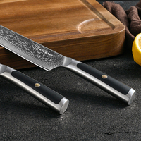 KEEMAKE Juego de 4 Cuchillos de Cocina Hechos a Mano, Acero de Damasco de 67 Capas, Incluye Cuchillo de Carnicero, Nakiri, Santoku y Cuchillo para Pelar