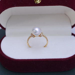 Bague ouverte en argent S925 Zhuji Danshui, perle ronde blanche de 8-9 mm à forte luminosité avec légère imperfection, bague en diamant torsadée - Product Image 2