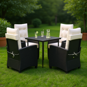 Set da pranzo da giardino in rattan bianco crema e nero, 4 posti, mobili da esterno resistenti alle intemperie, design contemporaneo - Product Image 2