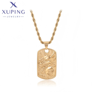 14N26070801 XUPING Pingente de Dragão em Aço Inoxidável Banhado a Ouro 14K com Corrente Torcida, Joia Masculina Vintage Dragão da Sorte - Product Image 1