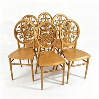 Chaise Chiavari ronde dorée sculptée à motifs floraux, empilable, pour événements, mariages, banquets, utilisation intérieure et extérieure, vente en gros usine