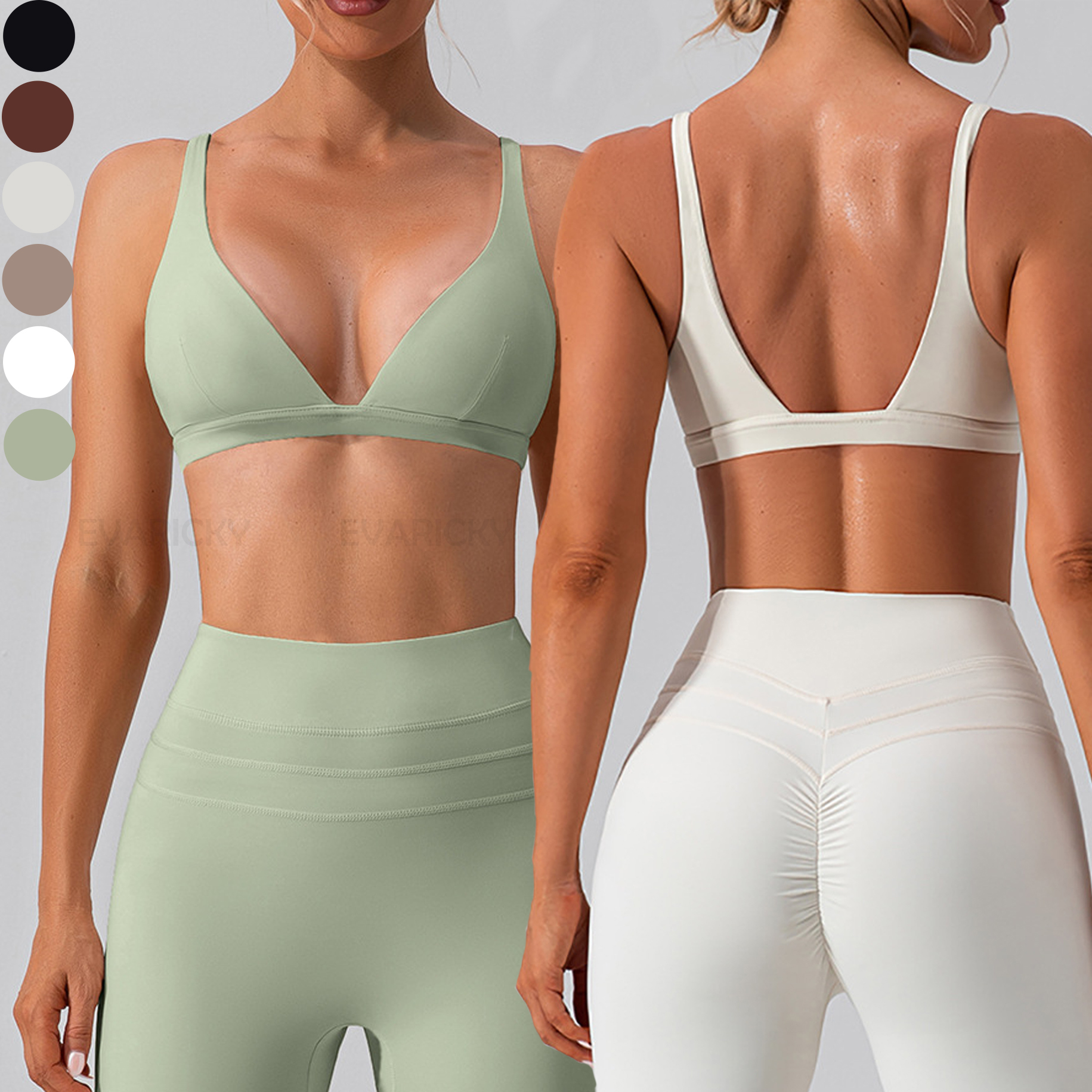 Women's High Support Lightweight Deep V Neck Sexy Triangle Cup Fitness Workout Yoga Crop Top Open Back Sports Bra Custom Logo