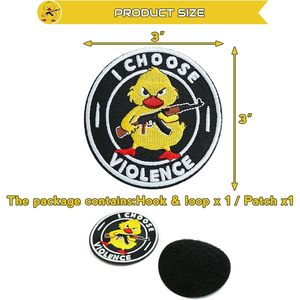 Patch personnalisé « I Choose Violence Duck » brodé de 3 pouces, avec fixation auto-agrippante, applique tactique ronde noire et jaune - Product Image 3