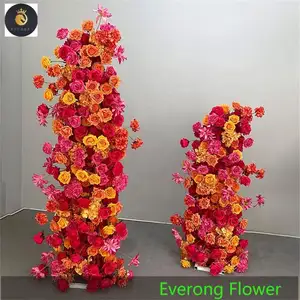 EV 481 Golden Supplier Artificial Hot Pink Orange Flower Row Hanging Large Size Table Flower Runner