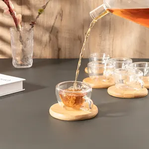 Set di tazze con manico in doppio vetro in silicone ad alto contenuto di boro set di tazze in vetro Juego de tazas de te