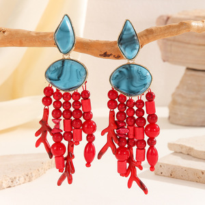 أقراط نسائية فاخرة من KAIMEI موديل 2025، مصنوعة من السبائك والراتنج، بتصميم المرجان الأحمر والأزرق، أقراط متدلية للنساء - Product Image 1