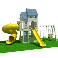 Grand ensemble de jeux d'extérieur en bois et acier avec double toboggan, toboggan en spirale et balançoires pour jardin et parc