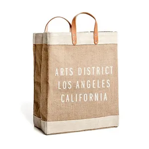 Sac fourre-tout en jute robuste personnalisé avec poignée en cuir, sac de shopping en toile de jute de haute qualité avec motif lettres - Product Image 2