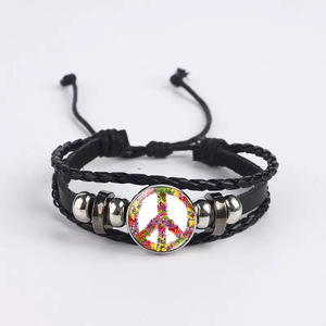 <span class=keywords><strong>Bracelet</strong></span> tressé multicouche unisexe en alliage avec signe de la paix PK 2026, style rétro punk, avec inscription « Give Peace a <span class=keywords><strong>Chance</strong></span> » - Product Image 3