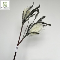 Fleur artificielle de protée blanche floquée de haute qualité, 85 cm, à 2 têtes, avec plante verte, pour la décoration de la maison, de Noël et de mariage