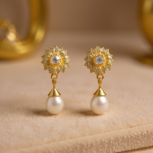 Pendientes de Oro E2692 con Perla de Agua Dulce para Mujer, Estilo Clásico para Bodas - Product Image 2