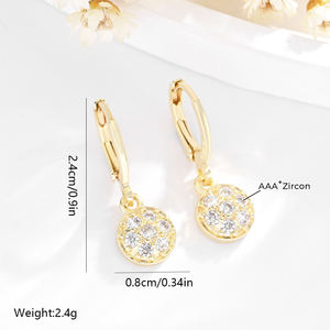 2025 nuevo colgante de alta calidad redondo 14K cobre chapado en oro con incrustaciones de circón uso diario pendientes de latón joyería de mujer - Product Image 4